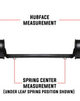 A 3,500 pound capacity drop trailer axle with drum brakes measurement guide.