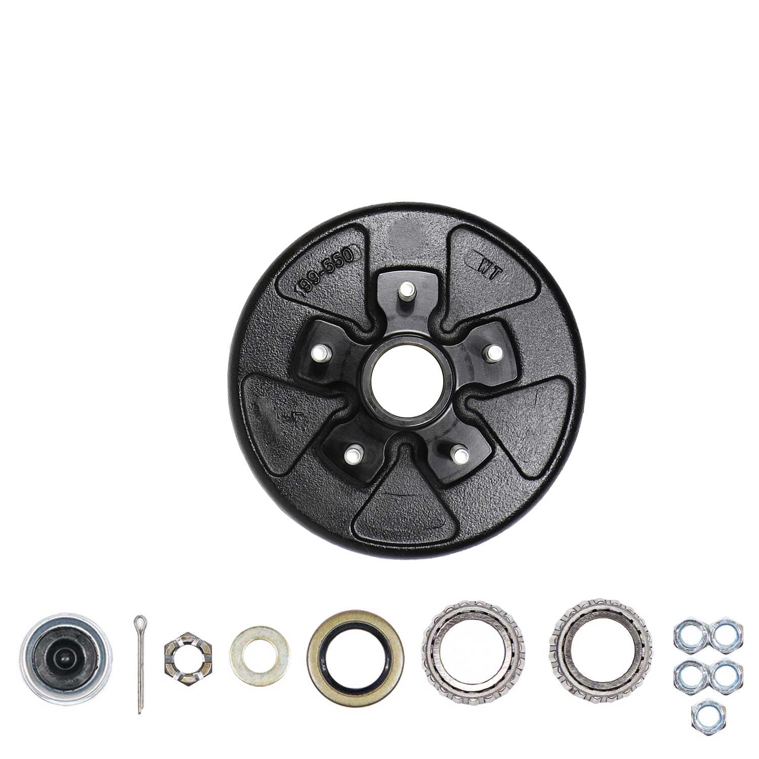 Electric Trailer Brake Kit – 5 On 5 Hub Drum Assembly For 3500 Lb Axle (Self-Adjusting, Left Side, TOPONE)