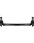 Front view of a 6,000 pound capacity round drop trailer axle with drum brakes.