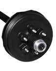 Close up of a 6,000-pound capacity round straight trailer axle brake drum.