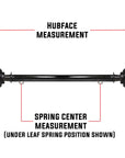 A 6,000-pound capacity straight trailer axle with idler hubs measurement guide.