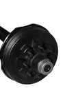 Close up of a 7,000-pound capacity round straight trailer axle brake drum.
